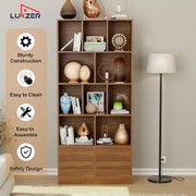 Lukzer 12 Open Cube Bookcase with Push Latch Doors & 2 Bottom Shelf (MR-033/Oak Brown)