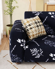 Lukzer Polyester Sofa Cover - Black with White Flower (SC-002-01)