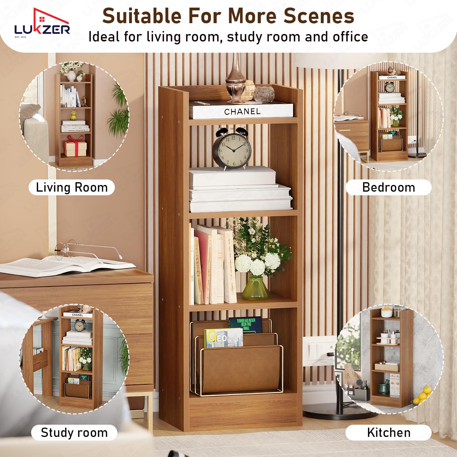 Lukzer 3 Layer Engineered Wood Multipurpose Rack Bookshelf Organizer Stand (MR-010/Oak Brown)