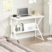 Lukzer Modern Engineered Wood Computer Desk with Bookshelf White Top & White Frame (MST-001)