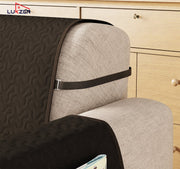 Lukzer Quilted Stipple Blue Sofa Cover Mat with Storage Side Pocket | 350 GSM Polyester Blend Full Coverage with Arms & Back Belt | Machine Washable Sofa Runner.