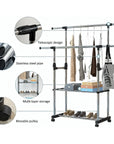 Premium Double Rod Cloth Drying Stand with 2 Bottom Shelf | (Stainless Steel & Plastic)