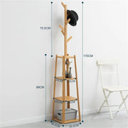 Triangular 6 Branch Hook & 3 Layer Garment Rack | (Natural/171x30.5x30.5cms)