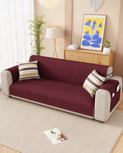 Lukzer Reversible Quilted Sofa Mat with Arms Dot Frame Maroon (SC-214-01)