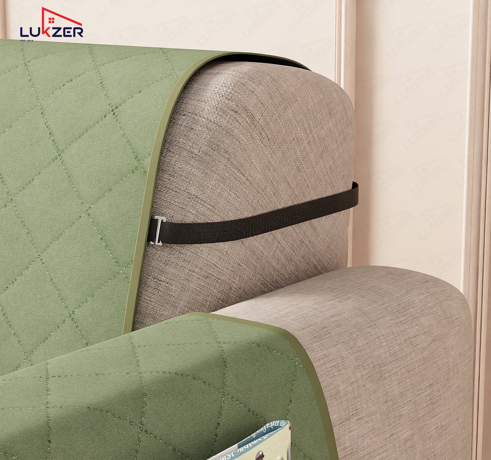 Lukzer Polyester Blend Quilted Sofa Cover Mat (350 GSM)| Full Coverage with Arms &amp; Back Belt | Machine Washable Sofa Runner with Storage Side Pocket