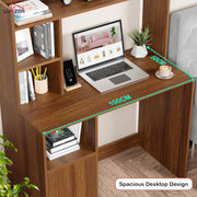 Lukzer Engineered Wood Office Desk & Study Table with Bookshelf & Cabinet (ST-009/Oak Brown)