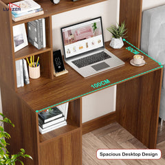 Lukzer Engineered Wood Office Desk & Study Table with Bookshelf & Cabinet (ST-009/Oak Brown)