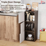 Lukzer 3-Tier Engineered Wood Cabinet Bookshelf Organizer with Magnetic Doors (MR-017/Wenge)