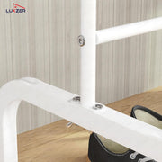 Lukzer MGS-005 White Metal Garment Stand with Bottom Shelf | Heavy-Duty Clothes Rack