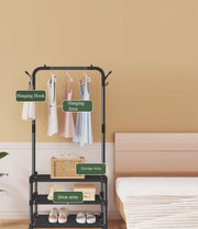Lukzer Metal Garment Stand with 2 & 3 Bottom Shelves – Durable Clothing Organizer (Black/White)