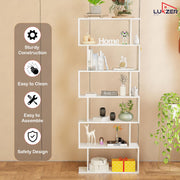 Lukzer 6-Layer S-Shaped Ladder Engineered Wood Open Bookshelf Rack (MR-002, White)