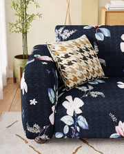Lukzer Polyester Sofa Cover - Navy Blue Flower (SC-012-01)
