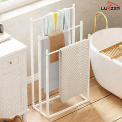 Lukzer Freestanding Sturdy Metal 3-Bar Towel Hanging Stand (MGS-007/White)