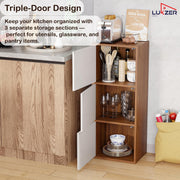 Lukzer 3-Tier Engineered Wood Cabinet Bookshelf Organizer with Magnetic Doors (MR-017/Oak Brown)