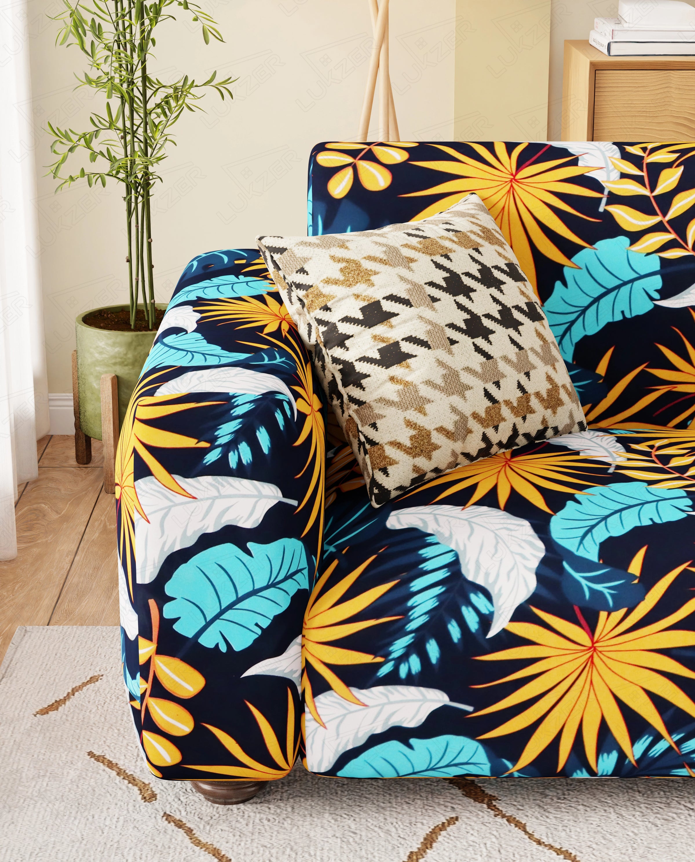 Lukzer Polyester Sofa Cover Yellow Flower (SC-018-01)