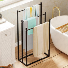 Lukzer Freestanding Sturdy Metal 3-Bar Towel Hanging Stand (MGS-007/Black)