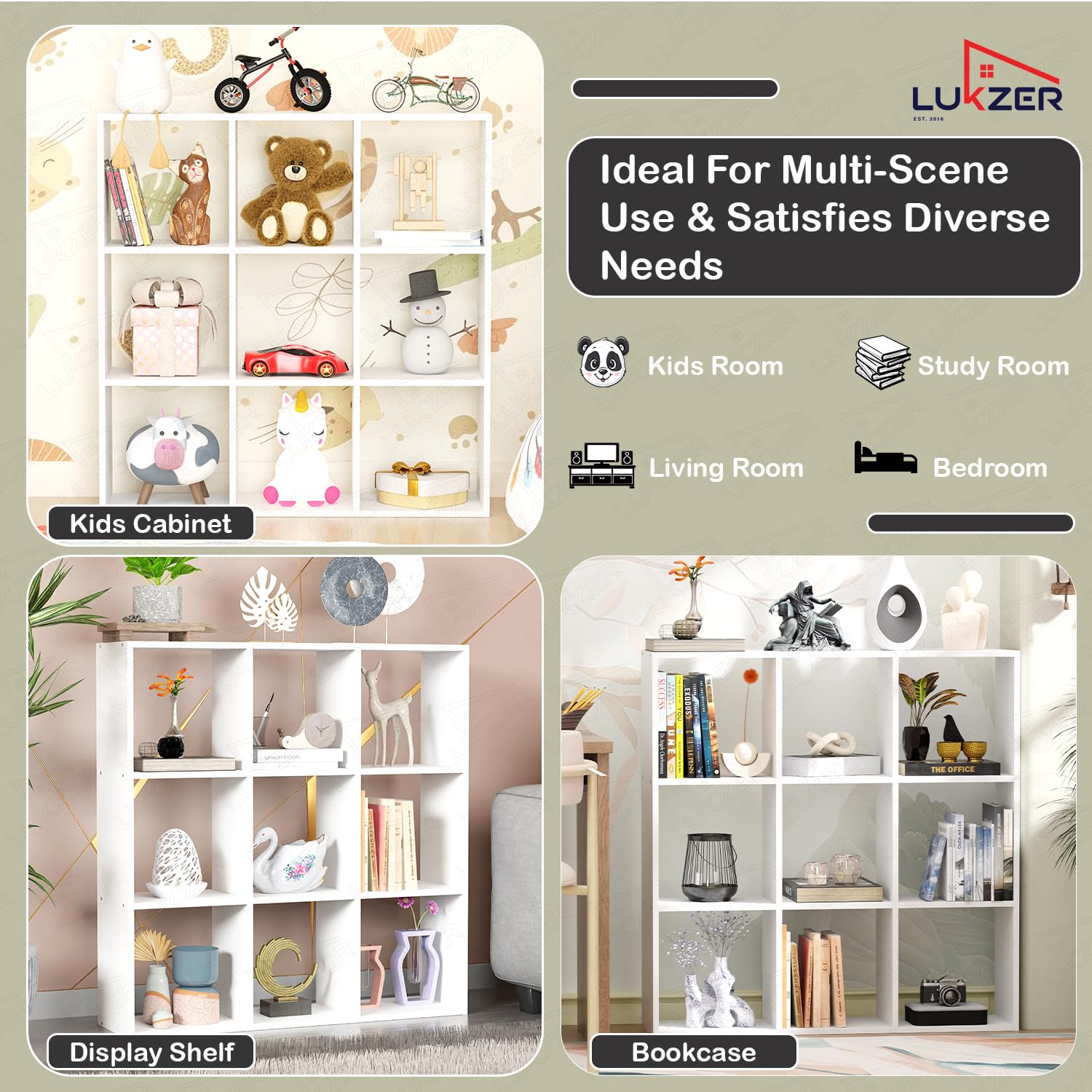 Lukzer Engineered Wood 9-Cube Multipurpose Open Storage Organizer (MR-012/White)
