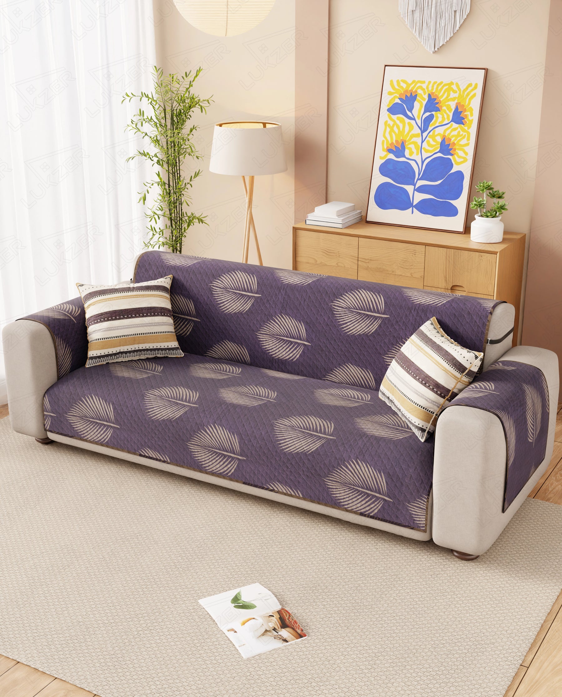 Lukzer Reversible Quilted Sofa Mat with Arms Sapphire Bloom (SC-182-01/A)