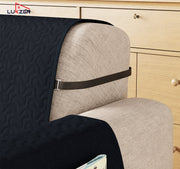 Lukzer Quilted Stipple Blue Sofa Cover Mat with Storage Side Pocket | 350 GSM Polyester Blend Full Coverage with Arms & Back Belt | Machine Washable Sofa Runner.