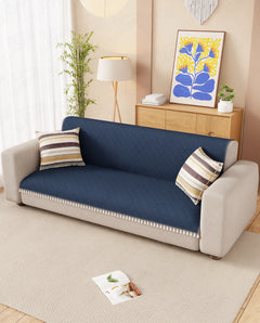 Lukzer 3 Seater Quilted Sofa Cover Mat with Tassels - Midnight Blue - SC-191-03T