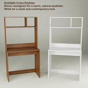 Lukzer Engineered Wood Study Desk with Built-in Bookshelf – ST-006 (White, Oak Brown)