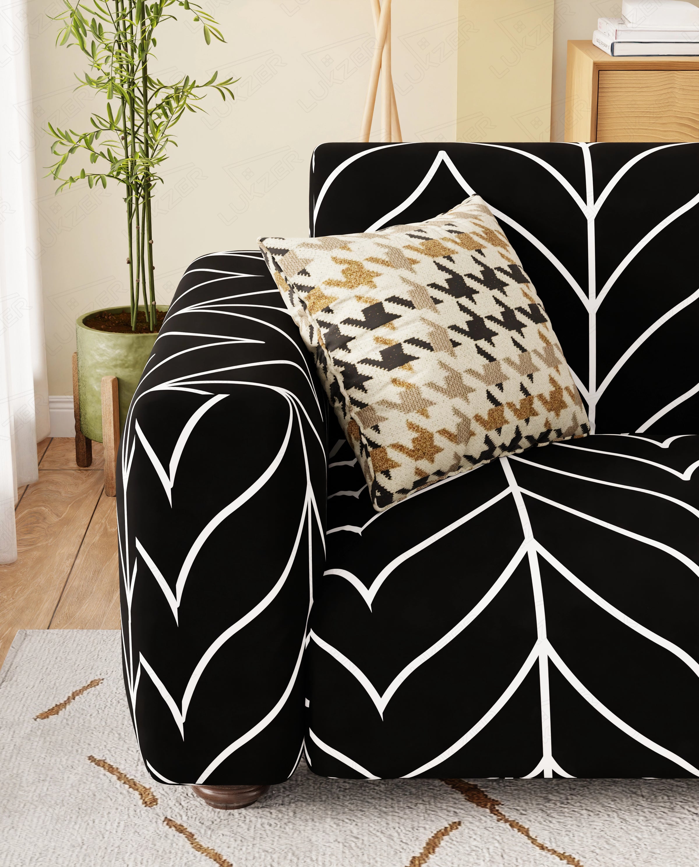 Lukzer Polyester Sofa Cover Black Stripe (SC-027-01)
