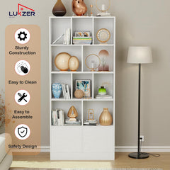 Lukzer 12 Open Cube Bookcase with Push Latch Doors & 2 Bottom Shelf (MR-033/White)
