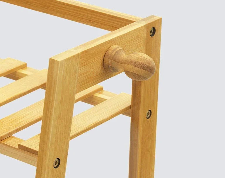 Lukzer Bamboo Garment Stand with Top & Bottom Shelves (CH-498)