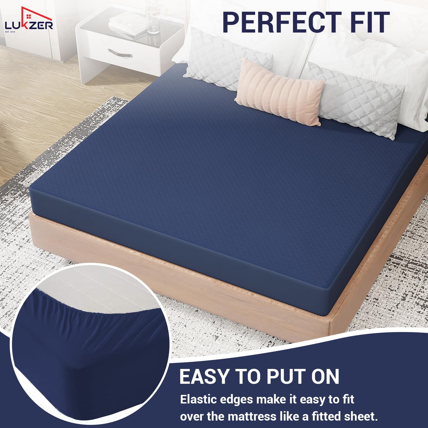 Lukzer Quilted Cotton Waterproof Mattress Protector Blue (MTP-QBL-001)