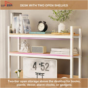 Lukzer 3-Layer Metal & Wooden Computer Desk & Study Table with Bookshelf (MST-006/Oak Light)