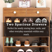 Lukzer 5-Tier Shoe Rack with Storage Drawers Engineered Wood Shoe Organizer (SR-001/Oak Brown)