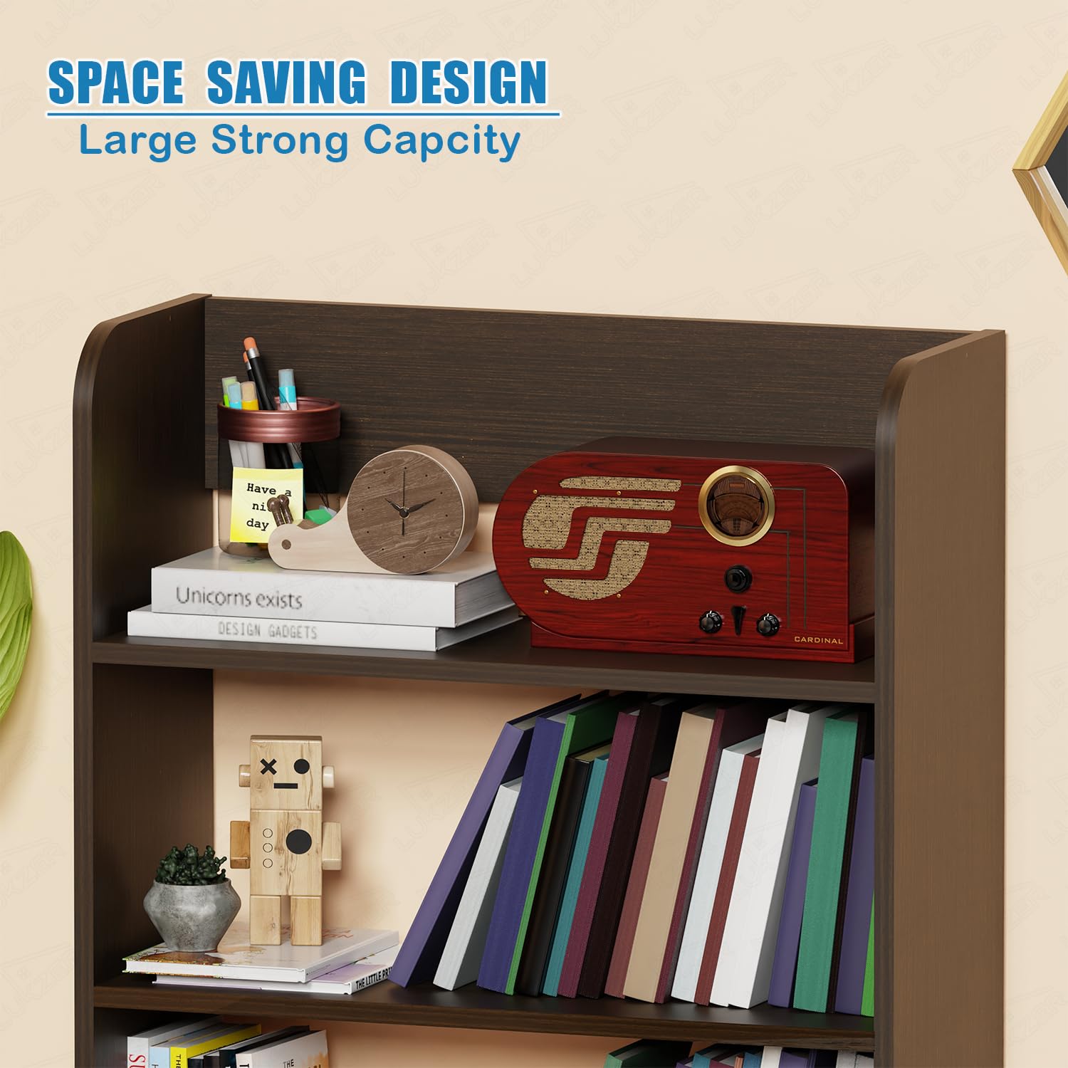 Lukzer 3‑Layer Rounded Edges Engineered Wood Open Rack Cabinet Bookshelf (MR‑016/Wenge)