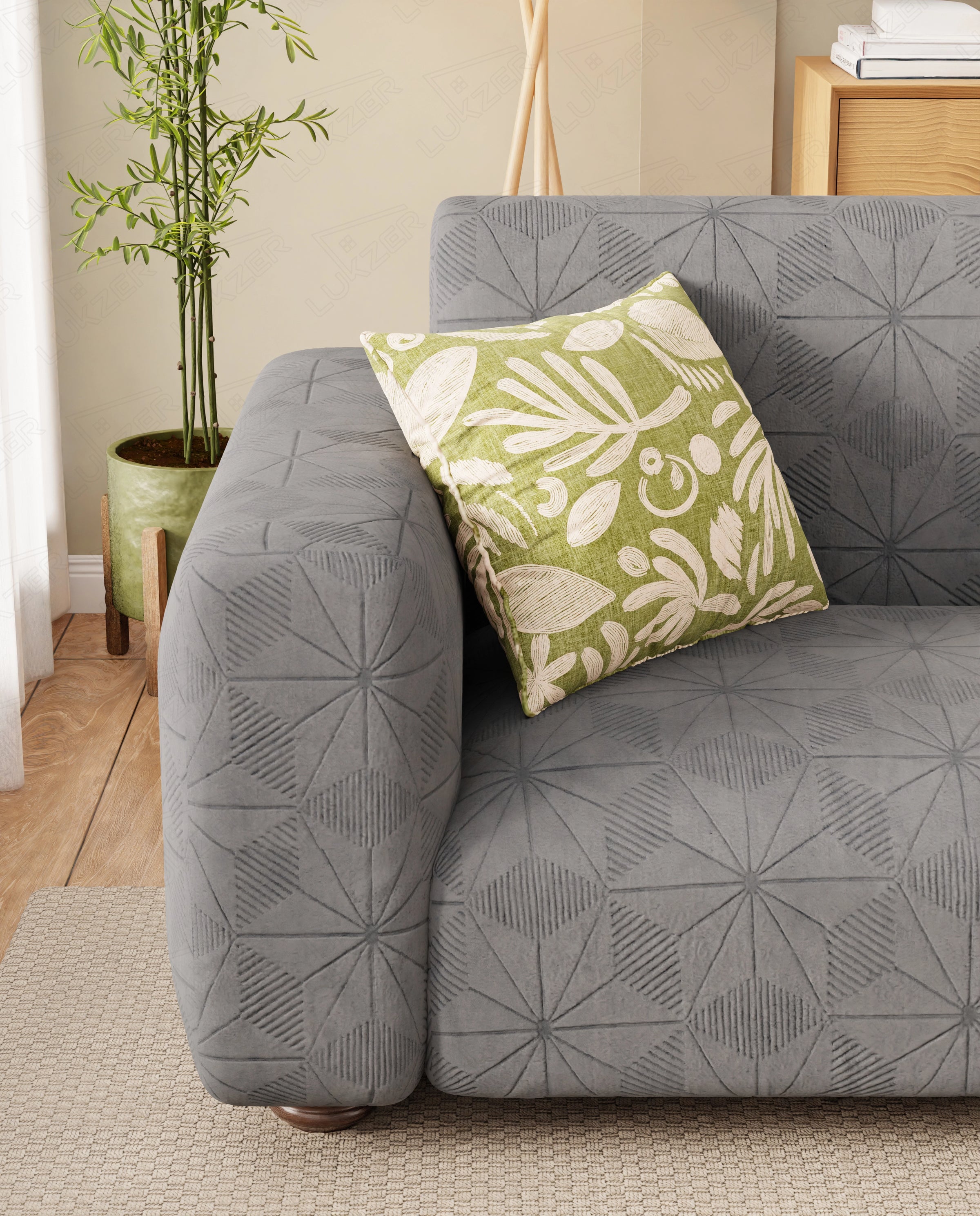 Lukzer Pastel Shades Textured Sofa Cover - Dark Grey Starlight Grid (SC-140-01)
