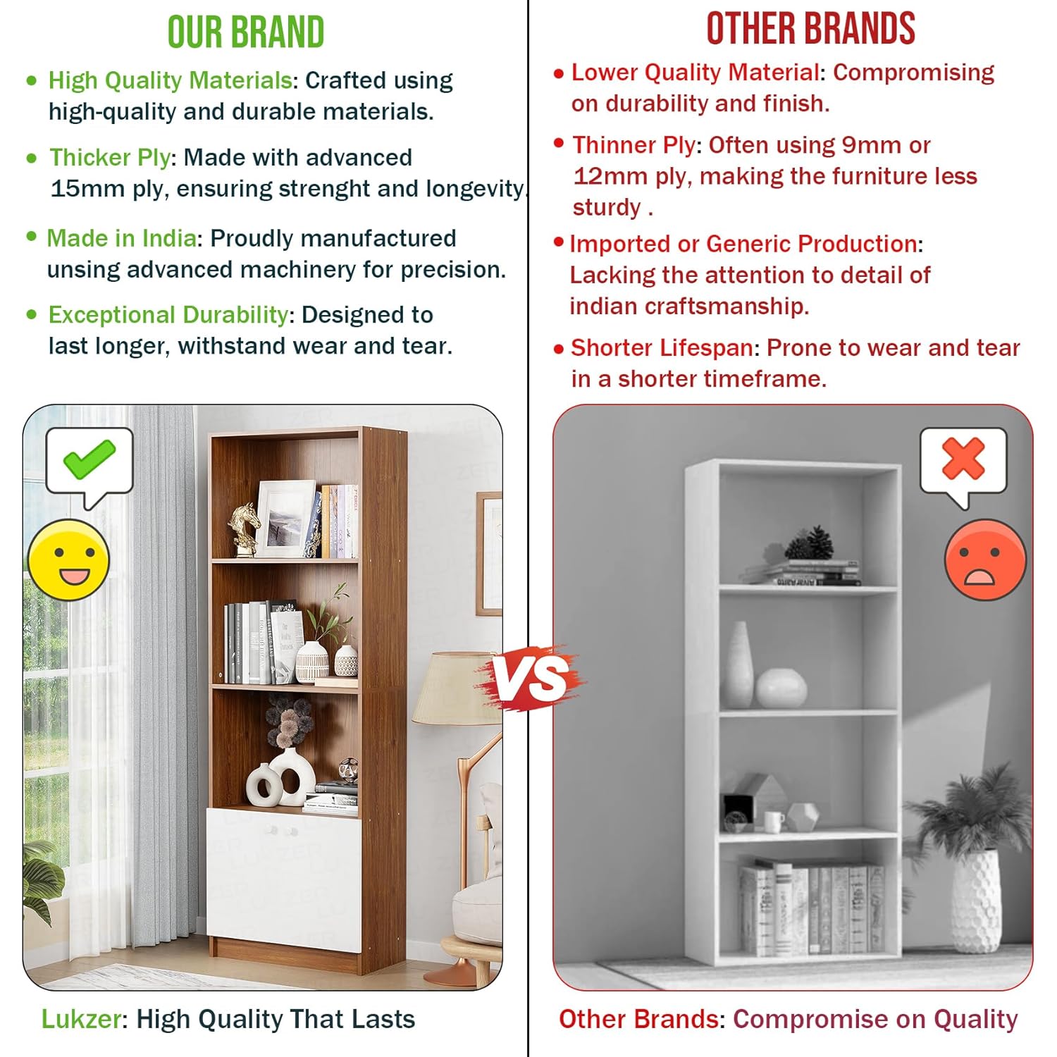 Lukzer 4-Layer Engineered Wood Bookshelf with Door | Multipurpose Rack (MR-020/Oak Brown)