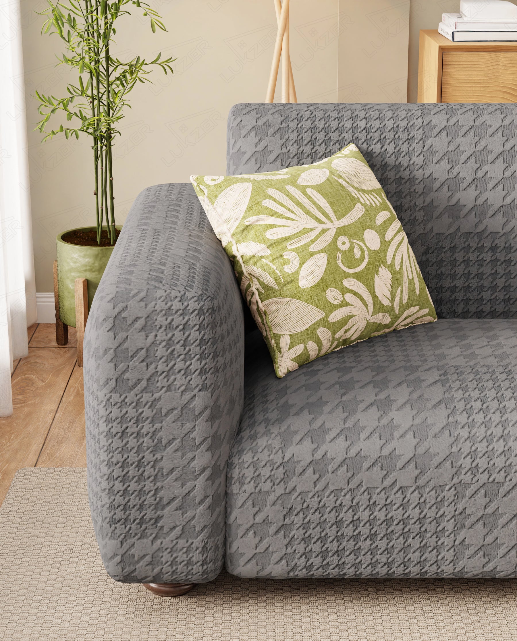 Lukzer Pastel Shades Textured Sofa Cover - Dark Grey Square Knit (SC-178-01)