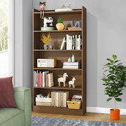 Lukzer 6-Layer Engineered Wood Bookshelf & Open Display Rack – Multi-Purpose Organizer (White, Light Oak & Oak Brown) | MR-007, 136x24x71cm