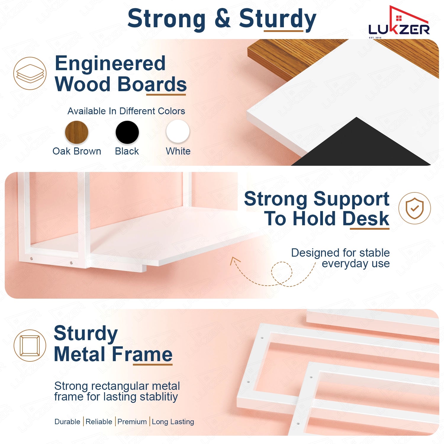 Lukzer Wall Mounted Study Table with Multipurpose Storage Shelves (MMR-007/White & White)