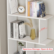 Lukzer 6 Layer Engineered Wood Space-Saving Organizer with Zigzag Open Bookshelf (MR-018/White)
