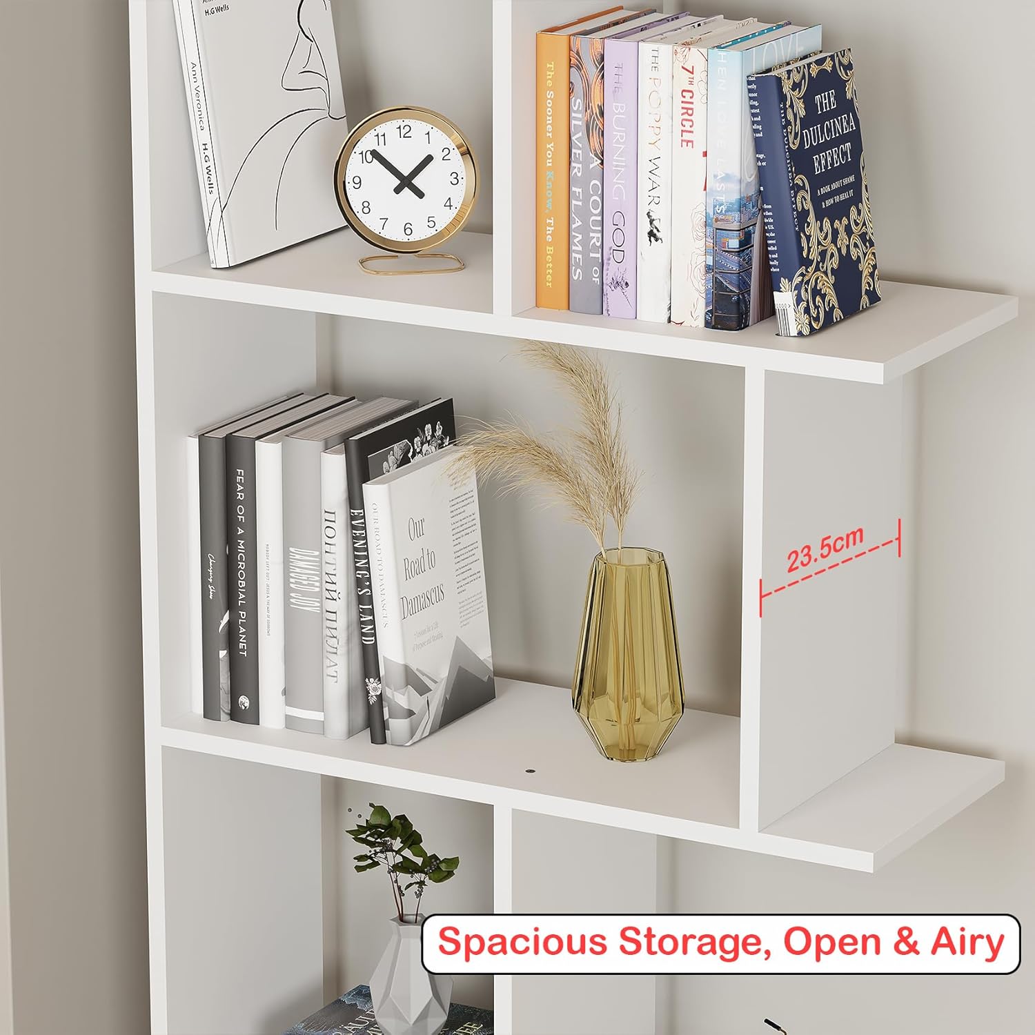 Lukzer 6 Layer Engineered Wood Space-Saving Organizer with Zigzag Open Bookshelf (MR-018/White)