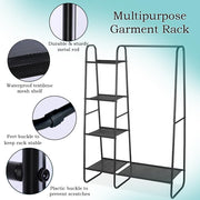 Metal Clothes Rack - Multi-Purpose Portable Garment Organizer Stand 5+1 Layer Rail with Storage Rack (A-Style/150x100x39.5cm)