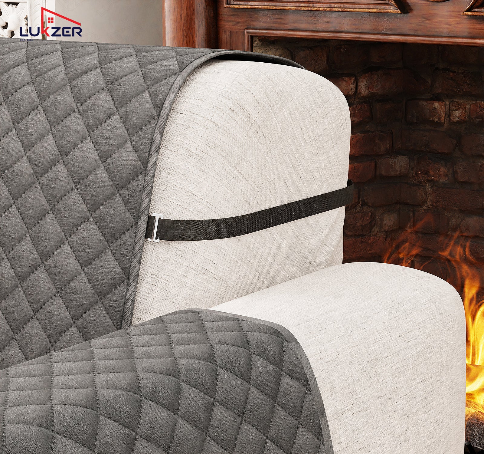 Lukzer Quilted Velvet Sofa Mat | 200 GSM Soft Washable &amp; Removable Couch Protector | Anti-Slip Elastic Strap Cover for Living Room, Pet &amp; Spill Protection