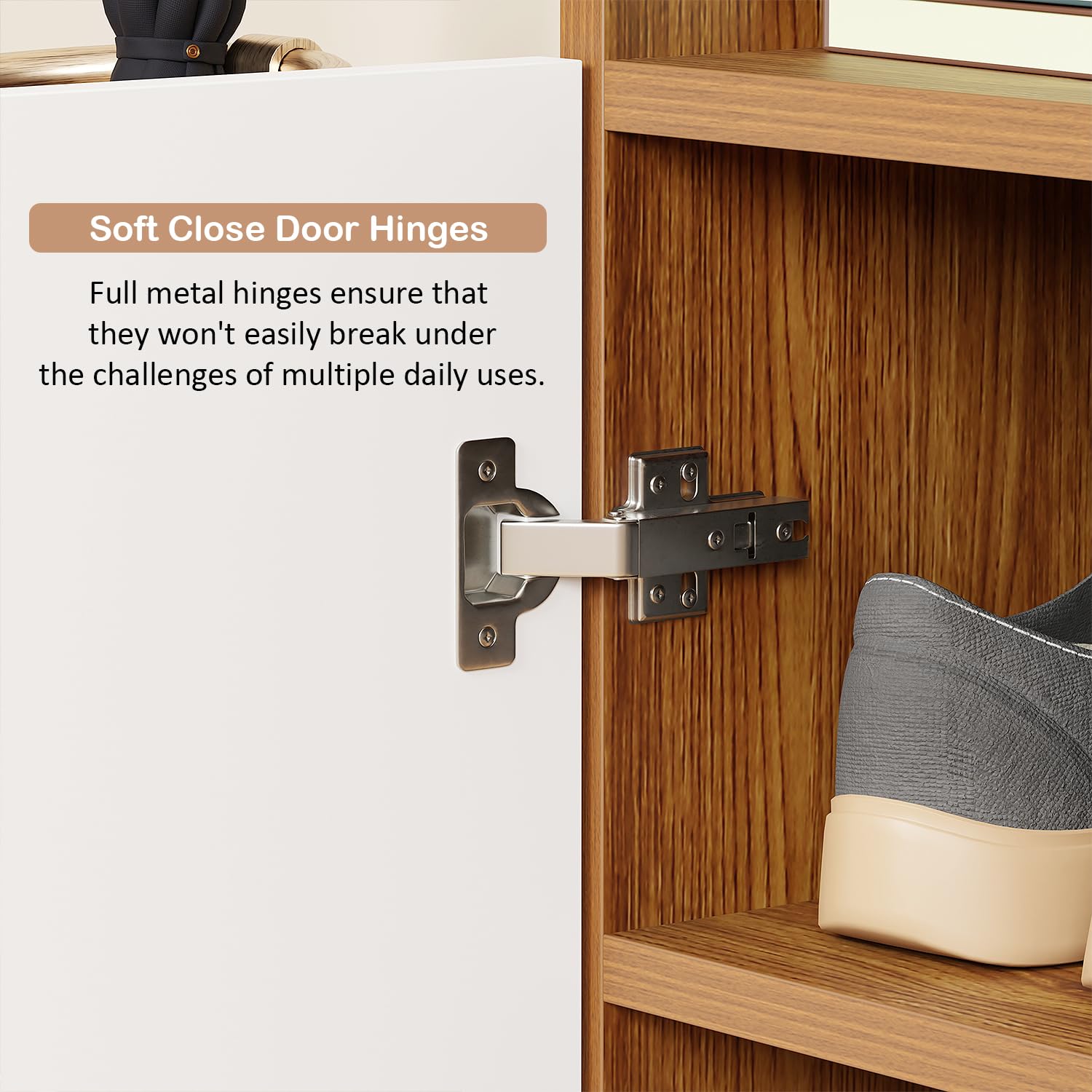 Lukzer 4-Tier Engineered Wood Shoe Organizer Rack Shelf with Door (SR-003/Oak Brown)