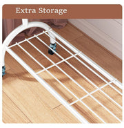 Lukzer Multi-Functional Cloth Rack Stand with Bottom Shelves & Wheels – Cat Ear Design (148x120x38cm, Black/Gold/White)