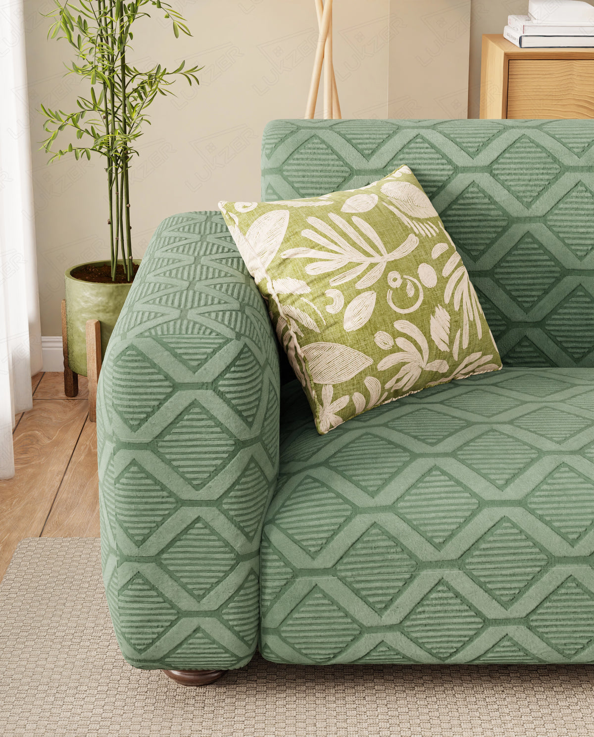 Lukzer Pastel Shades Textured Sofa Cover -  Green Diamond (SC-153-01)