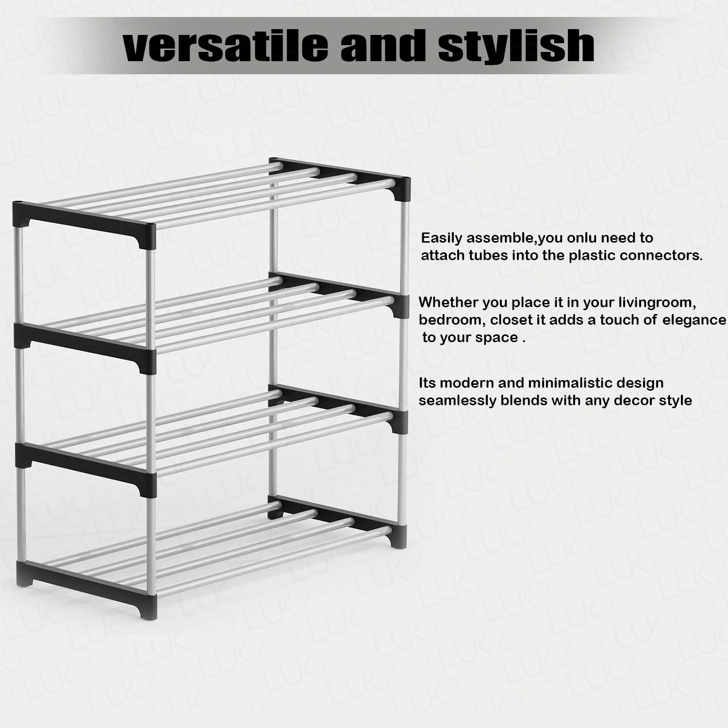 Lukzer Easy DIY Metal & Plastic Bookshelf/Storage Organizer – Black & Silver (3/4/5/6 Layers)