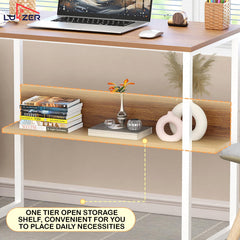 Lukzer Engineered Wood Office & Study Table with Open Bookshelf & Organiser (MST-004/White & Oak Brown)