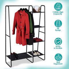 Lukzer Multi-Layer A-Frame Garment Rack – 5+1 Storage Shelves (Black, 150x100x39.5cm)