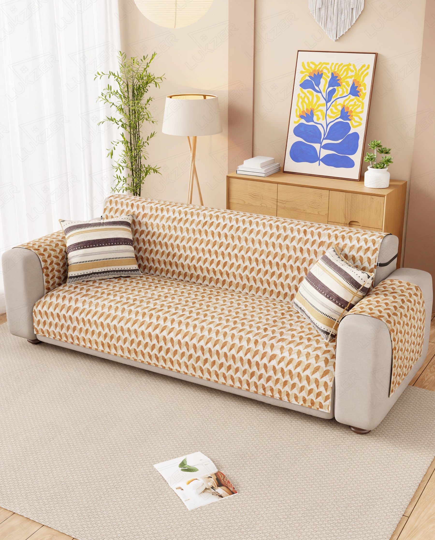 Lukzer Reversible Quilted Sofa Mat with Arms Rhythmic Arcs (SC-181-01/A)
