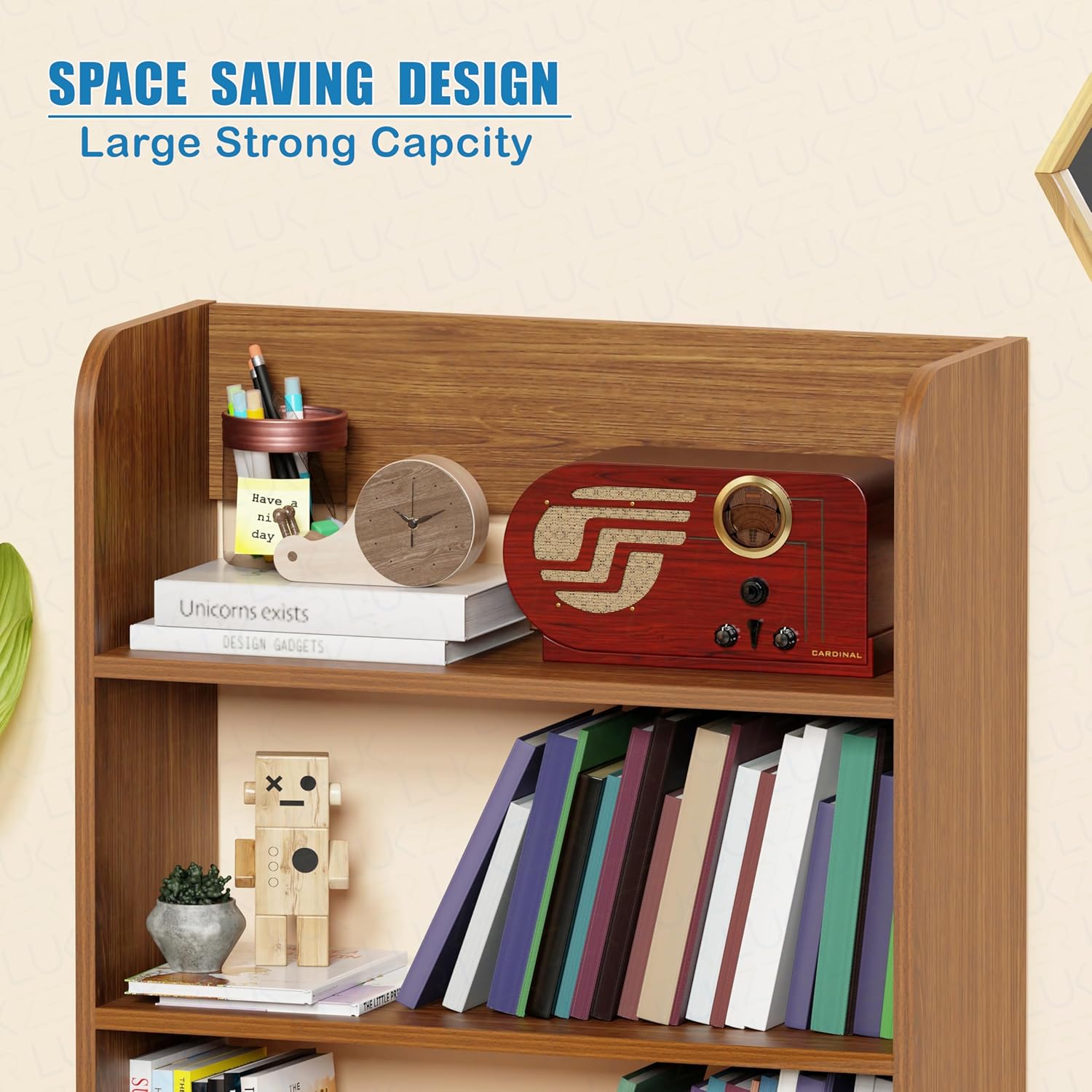Lukzer 3‑Layer Rounded Edges Engineered Wood Open Rack Cabinet Bookshelf (MR‑016/Oak Brown)