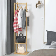 Lukzer Rectangular Bamboo Coat Rack With Hanging Rail & 2 Shelves (CH-495)